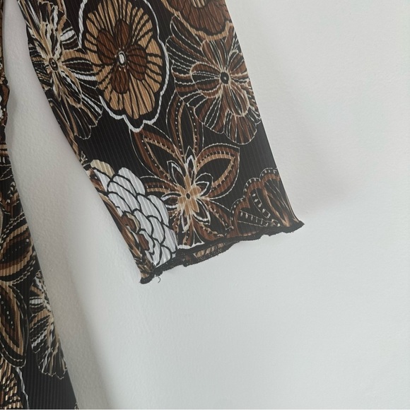 Dress Barn Top Size Medium Brown Y2K Babydoll Hippie Asymmetrical Floral - Picture 5 of 7